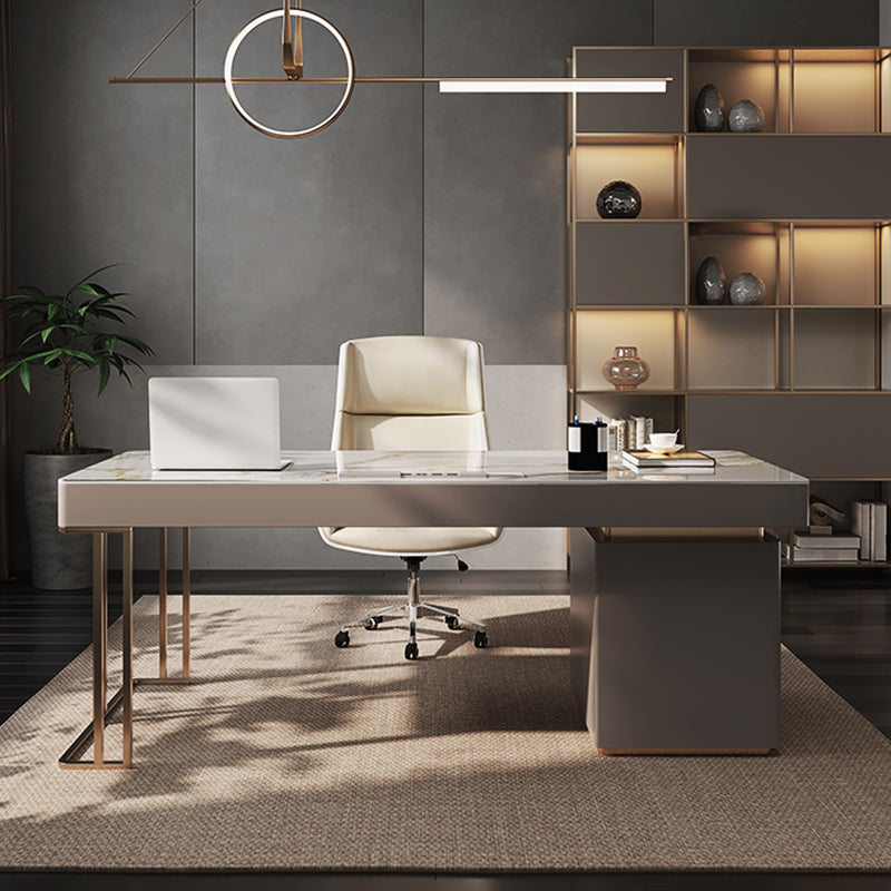Escritorio de oficina de piedra rectangular escritorio de estilo moderno con 6 cajones