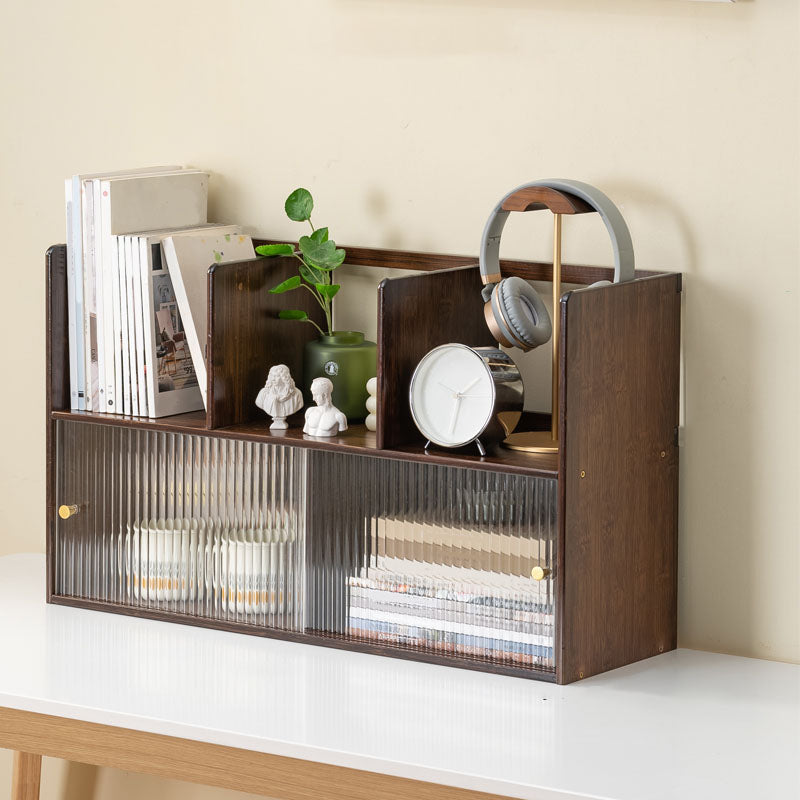 Contemporary Closed Back Bamboo Bookshelf Glass Bookcase for Home and Office
