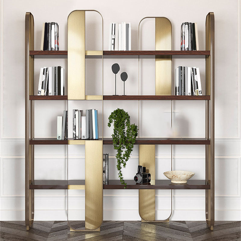 4 Shelves Contemporary Bookcase Standard Metal Open Back Bookshelf Gold Clearhalo 'Bookcases' 'furn' 'furn_bookcases' 'Furniture' 'Office Furniture' 7429620