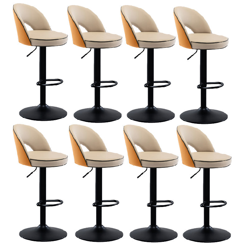 Swivel Adjustable Height Bar Stools Glam Style Faux Leather Bar Stool with Black Base