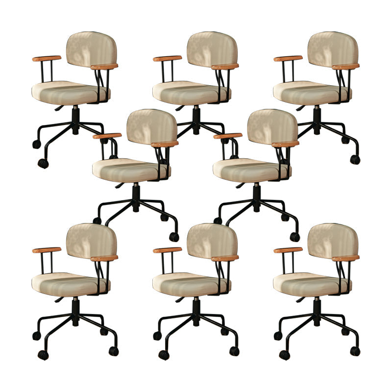 Silla de oficina de armas fijas modernas cuero sin angustia silla de portaobjetos ergonómico con ruedas