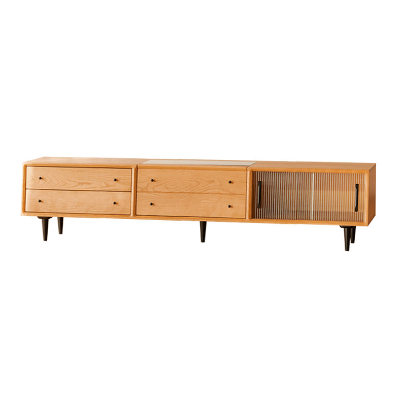 Contemporary Media Console Wooden TV Media Console with 4 Drawers 83"L x 17"W x 18"H Cherry Wood Clearhalo 'furn' 'furn_tv_stands_entertainment_centers' 'Furniture' 'Living Room Furniture' 'TV Stands & Entertainment Centers' 'TV Stands & Media Storage Furniture' 'tv_stands_entertainment_centers' 7436827