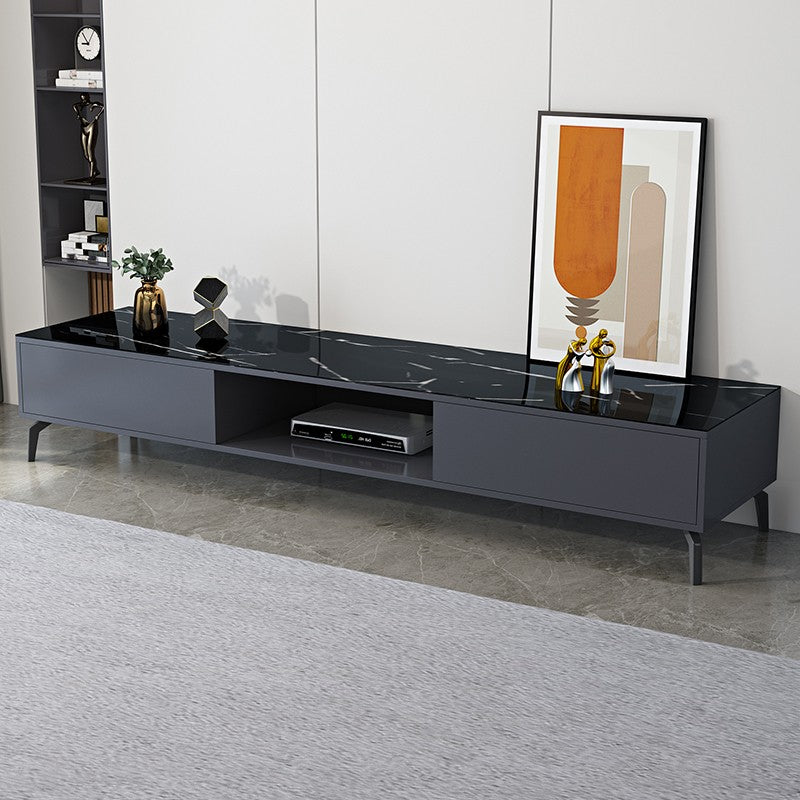 Glam TV Console Stone Media Console Black/White Open Storage Console Black Clearhalo 'furn' 'furn_tv_stands_entertainment_centers' 'Furniture' 'Living Room Furniture' 'TV Stands & Entertainment Centers' 'TV Stands & Media Storage Furniture' 'tv_stands_entertainment_centers' 7437120