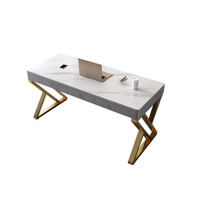 RECTANGE STONE TOP BURIS BURIS BUREAU GRAM GRAM STYLE ÉCRIRE AVEC BASE MÉTAL