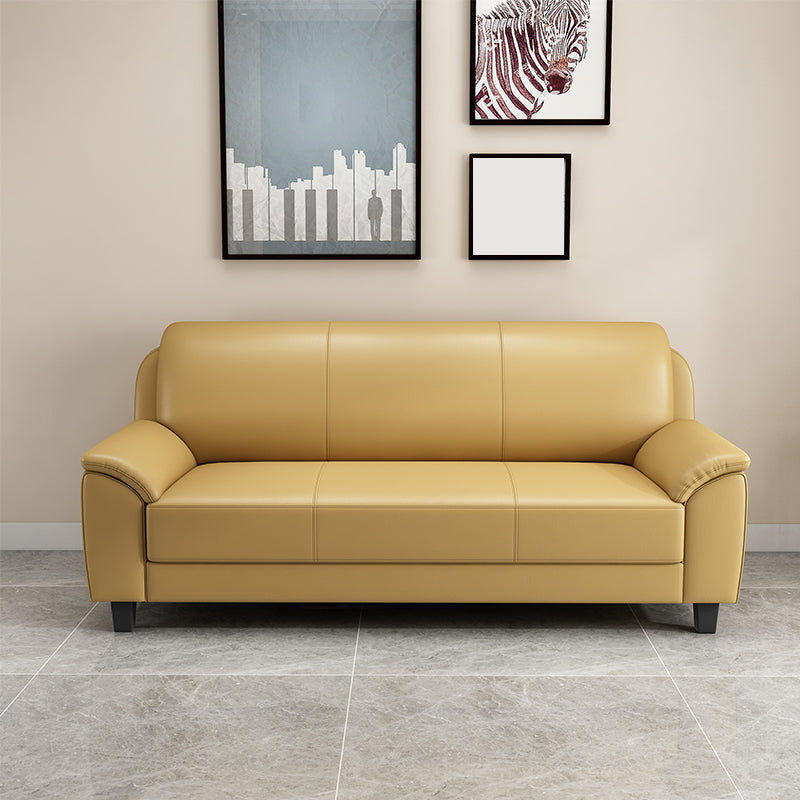 Contemporary Faux Leather Sofa Wood Frame Pillow Top Arm Sofa