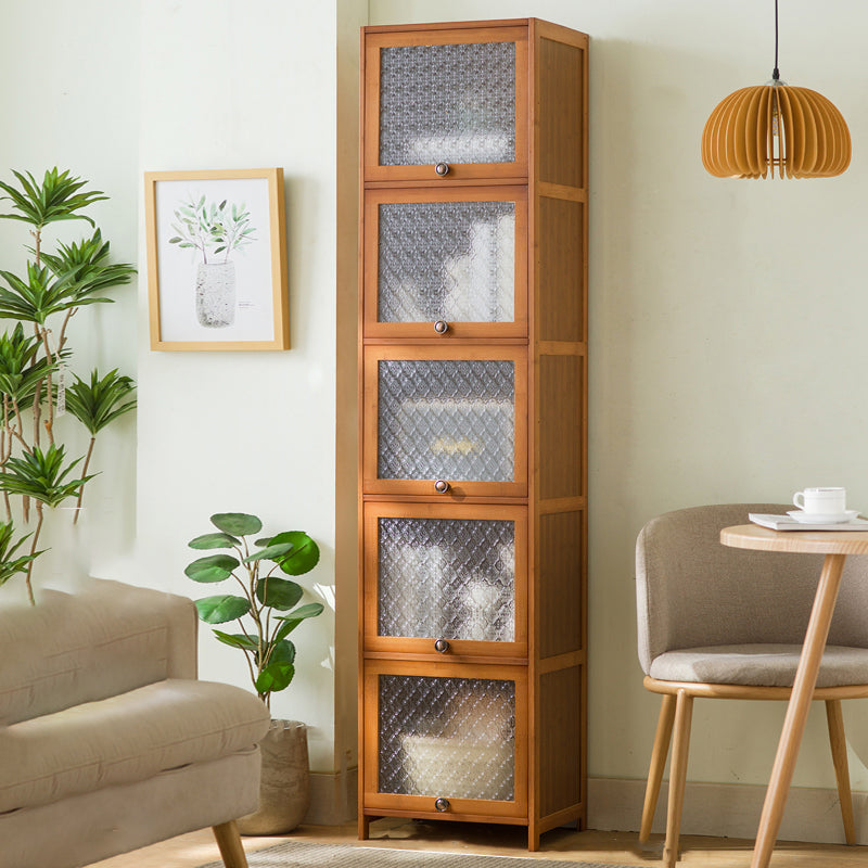 Wood Standard Cabinet Glass Door Contemporary Accent Cabinet with Doors 16"L x 12"W x 67"H Tan Clearhalo 'Cabinets & Chests' 'cabinets_chests' 'furn' 'furn_cabinets_chests' 'Furniture' 'Living Room Furniture' 7445813