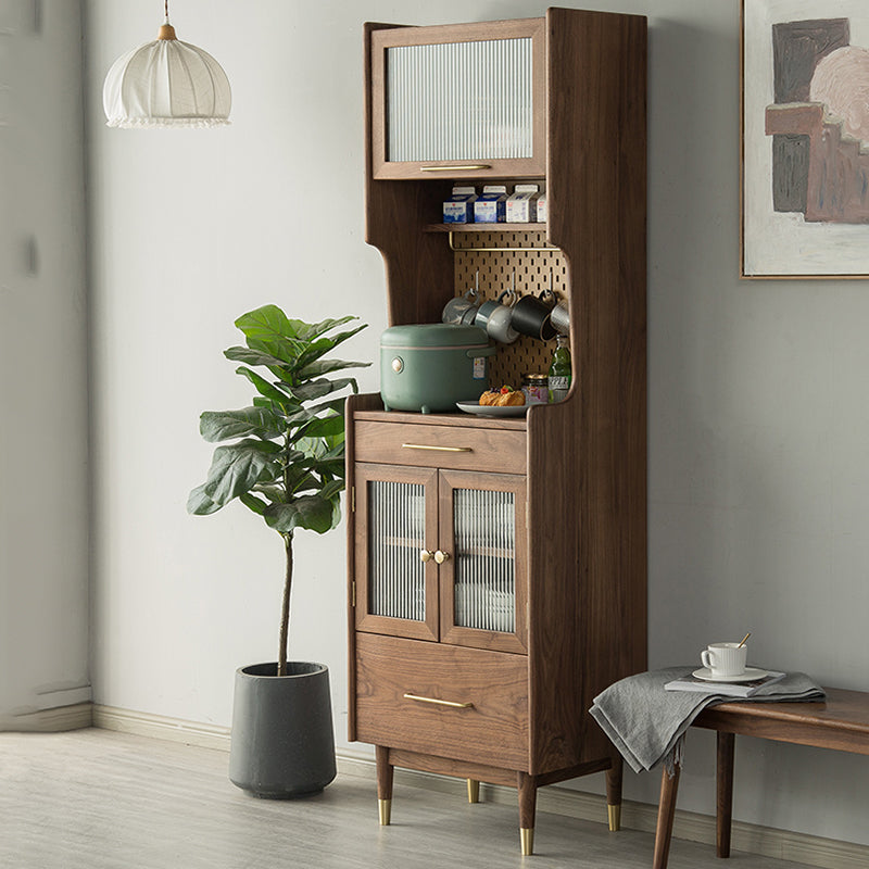 Solid Wood Accent Cabinet Modern Glass Paned Cabinet with Doors Nut-Brown Clearhalo 'Cabinets & Chests' 'cabinets_chests' 'furn' 'furn_cabinets_chests' 'Furniture' 'Living Room Furniture' 7445849