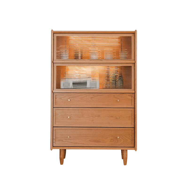 Modern Side Cabinet Solid Wood 49.6" Tall Side Cabinet with Glass Top Natural Lights Included Clearhalo 'Cabinets & Chests' 'cabinets_chests' 'furn' 'furn_cabinets_chests' 'Furniture' 'Living Room Furniture' 7445876