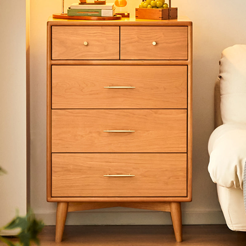 Contemporary Pine Wood Accent Chest 39" Tall Side Cabinet with 5 Drawers Cherry Wood Clearhalo 'Cabinets & Chests' 'cabinets_chests' 'furn' 'furn_cabinets_chests' 'Furniture' 'Living Room Furniture' 7446554