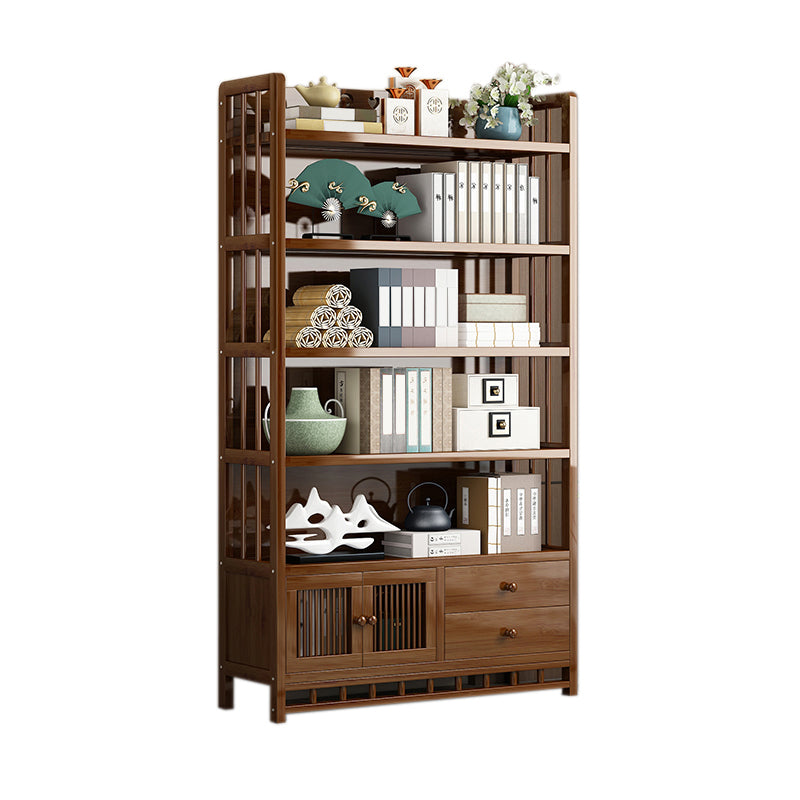 Mid-Century Modern Brown Accent Chest Wood Rectangle Accent Chest with Shelves 35.4"L x 9.8"W x 69.7"H 2 1 Clearhalo 'Cabinets & Chests' 'cabinets_chests' 'furn' 'furn_cabinets_chests' 'Furniture' 'Living Room Furniture' 7446811