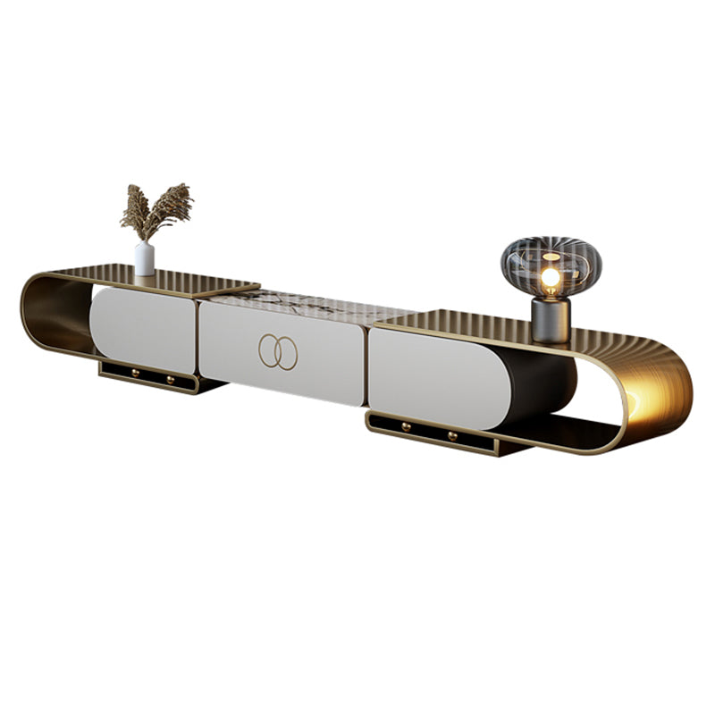 Glam TV Console Open Storage Stone Media Console with Drawer for Home Gold Clearhalo 'furn' 'furn_tv_stands_entertainment_centers' 'Furniture' 'Living Room Furniture' 'TV Stands & Entertainment Centers' 'TV Stands & Media Storage Furniture' 'tv_stands_entertainment_centers' 7449455