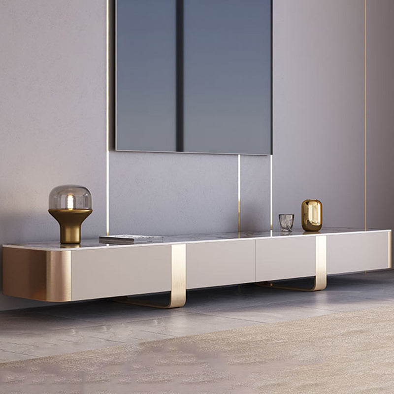 Glam TV Console Enclosed Storage Stone Media Console with Drawers for Living Room 94"L x 16"W x 14"H Clearhalo 'furn' 'furn_tv_stands_entertainment_centers' 'Furniture' 'Living Room Furniture' 'TV Stands & Entertainment Centers' 'TV Stands & Media Storage Furniture' 'tv_stands_entertainment_centers' 7449507