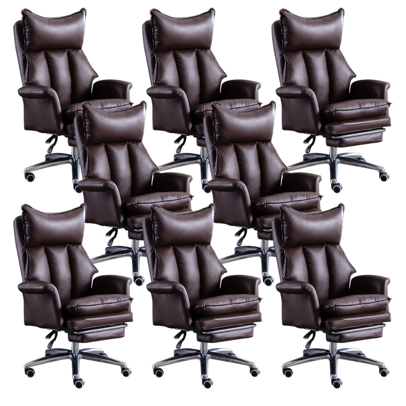 Modern Leather Armless Office Chair No Distressing Ergonomic Desk Chair with Wheels Brown 8 Piece Set Clearhalo 'furn' 'furn_office_chair' 'Furniture' 'Office Chairs' 'Office Furniture' 'office_chair' 7450658