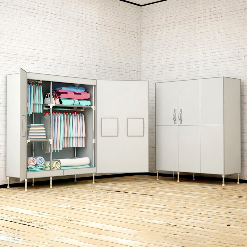 Metal and Fabric Wardrobe Industrial Style Minimalist Rectangular Bedroom Wardrobe Closet 49"L x 18"W x 67"H Gray-White Clearhalo 'Armoires & Wardrobes' 'armoires_wardrobes' 'Bedroom Furniture' 'furn' 'furn_armoires_wardrobes' 'Furniture' 7451492