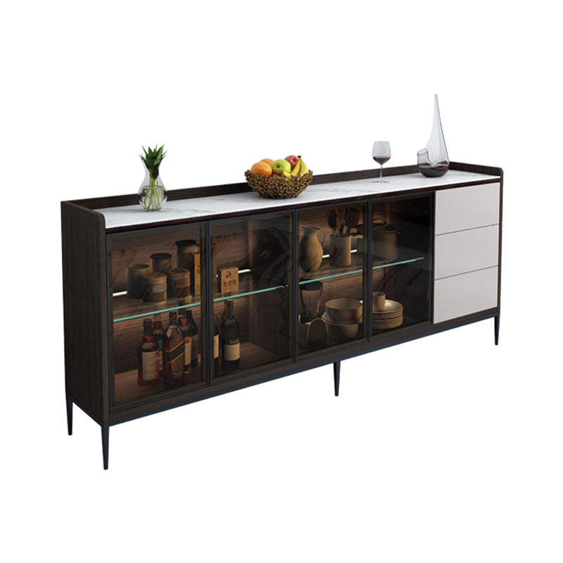 Contemporary Sideboard Stone Sideboard Cabinet with Lights for Kitchen 71"L x 12"W x 33"H Clearhalo 'buffet_sideboard' 'Buffets & Sideboards' 'furn' 'furn_buffet_sideboard' 'Furniture' 'Kitchen & Dining Furniture' 7461202