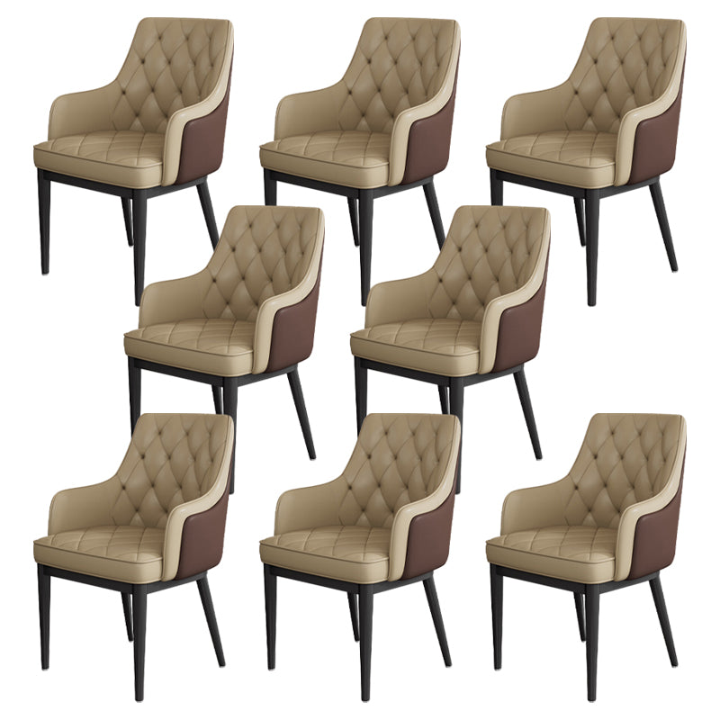 Modern Armrest Backrest Cushion Chair with Metal Legs for Hotel Khaki 8 Piece Set Clearhalo 'Dining Chairs' 'Dining Tables & Seating' 'dining_chair' 'furn' 'furn_dining_chair' 'Furniture' 'Kitchen & Dining Furniture' 7461897