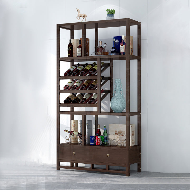 Rack à vin brun traditionnel Plancher en bois Rack de bouteille à vin pour le salon