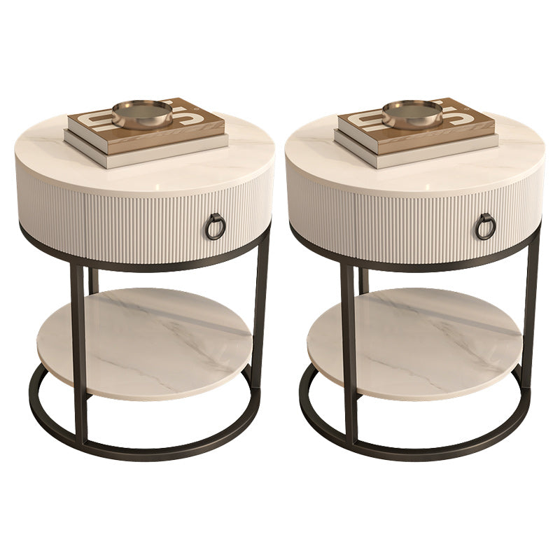 Frame Glam Style Side Table 22.83" Tall Stone Top Side Table with Storage Black White 2 Clearhalo 'Coffee & Accent Tables' 'End & Side Tables' 'end_side_tables' 'furn' 'furn_end_side_tables' 'Furniture' 'Living Room Furniture' 7469626