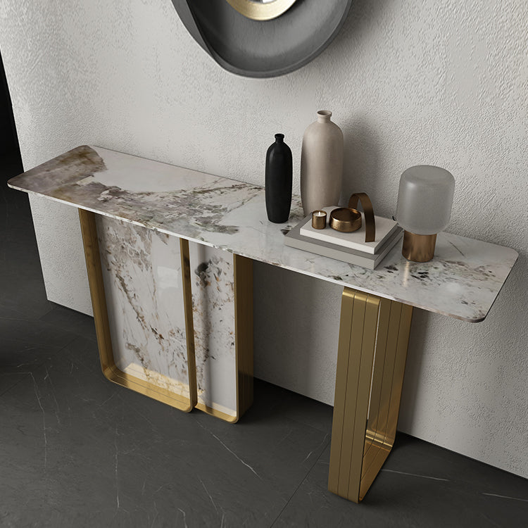 Tavolino console rettangolare moderna Tabella di divano console in oro e bianco