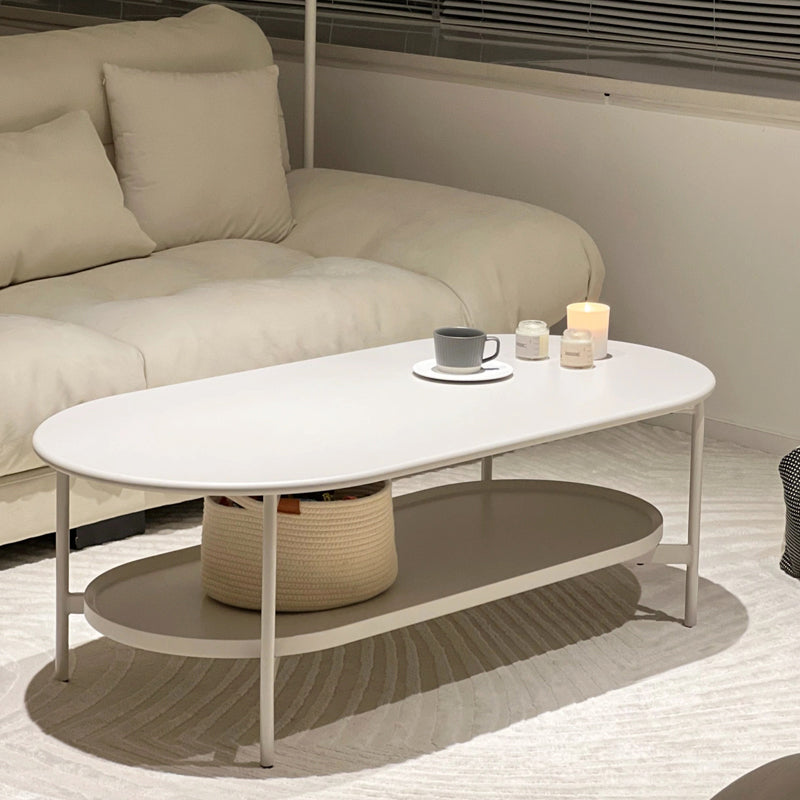 4 Legs Coffee Cocktail Table Wooden Oval Coffee or End Table with Shelf White Clearhalo 'Coffee & Accent Tables' 'Coffee Tables' 'coffee_tables' 'furn' 'furn_coffee_tables' 'Furniture' 'Living Room Furniture' 7475640