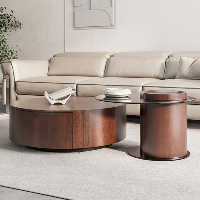Round Coffee Table Modern Pedestal Nesting Coffee Table Set with 2 Drawers