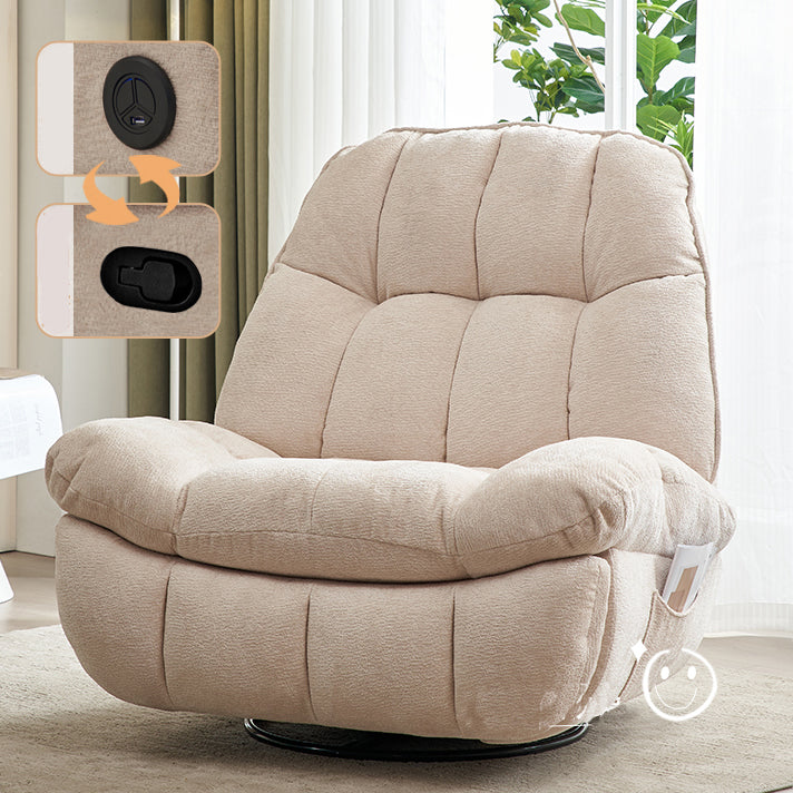 Contemporary Recliner Chair Swivel Rocker Metal Indoor Solid Color Side Pockets White Clearhalo 'Chairs & Seating' 'furn' 'furn_recliners' 'Furniture' 'Living Room Furniture' 'Recliners' 7475760