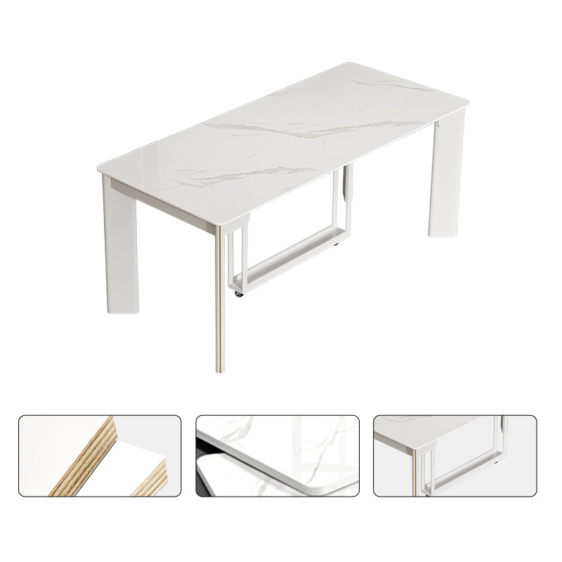 Rectangle Folding Dining Table Wood and Stone Dining Table for Dining Room