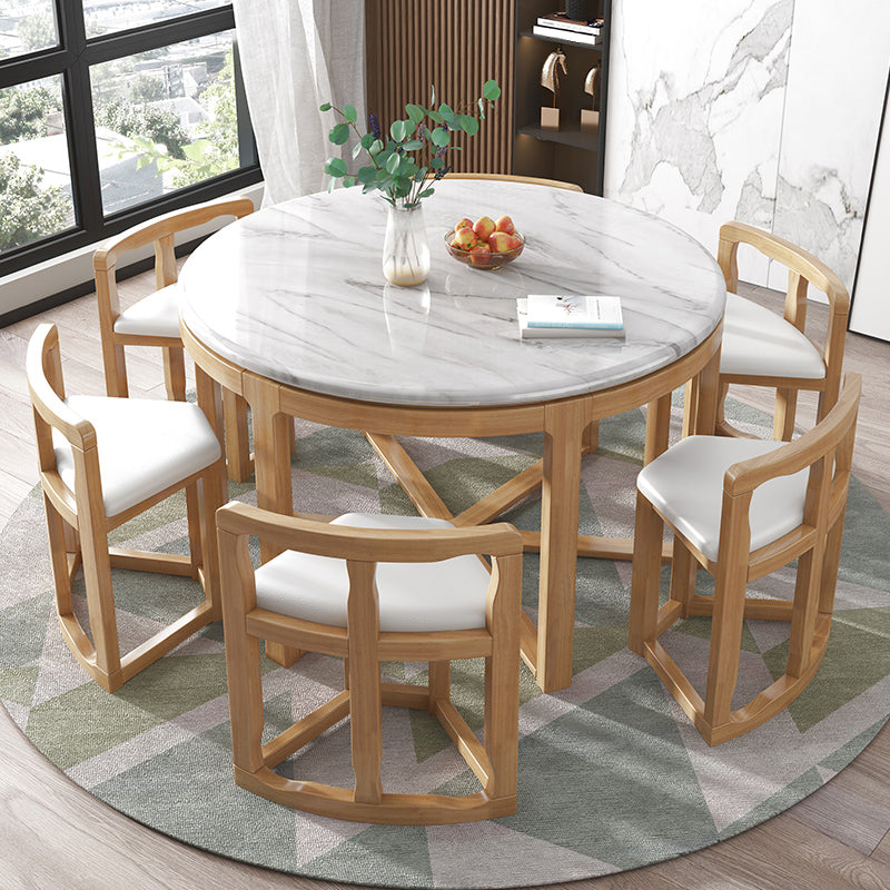 Runder massives Holz Esstisch Set 1/7 Stücke Essset für Küche