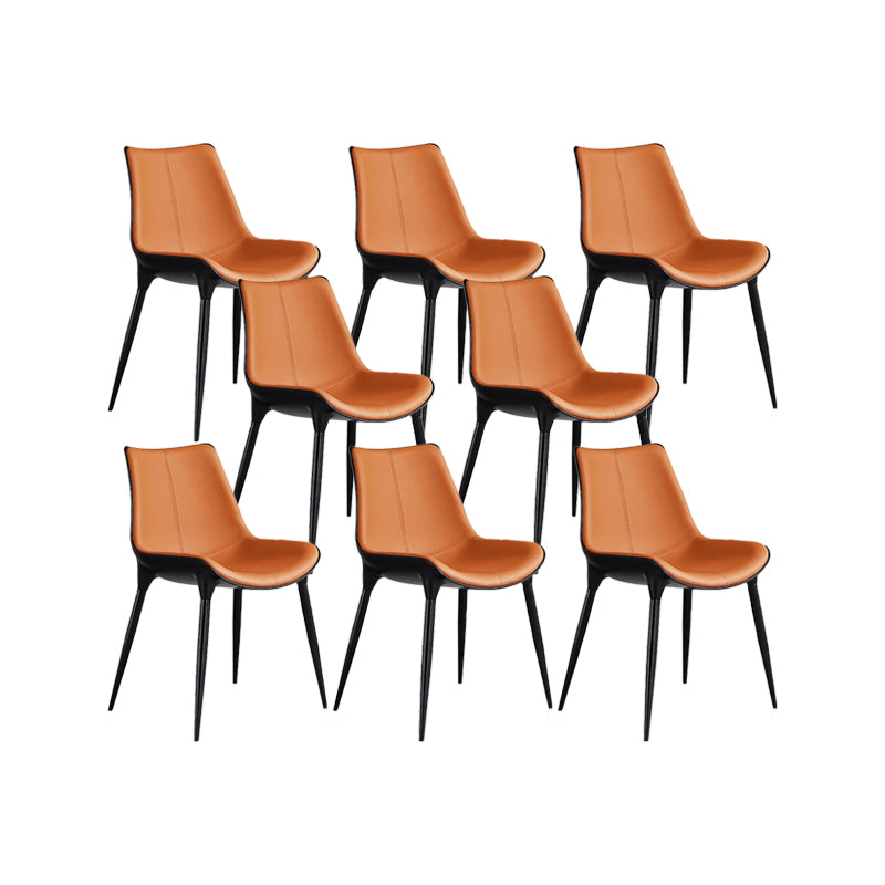 Noordse armloze rugleun lederen stoel met metalen benen voor eetkamer