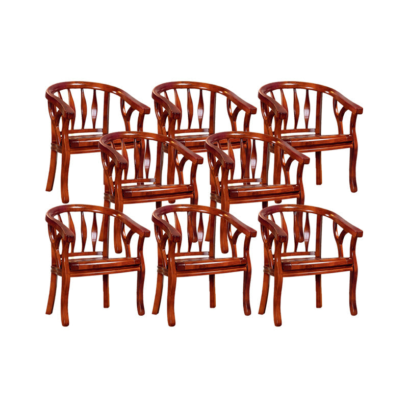 Solid Wood Frame Dining Chairs Dining Arm Chair for Dining Room Red Brown 8 Piece Set Clearhalo 'Dining Chairs' 'Dining Tables & Seating' 'dining_chair' 'furn' 'furn_dining_chair' 'Furniture' 'Kitchen & Dining Furniture' 7477391