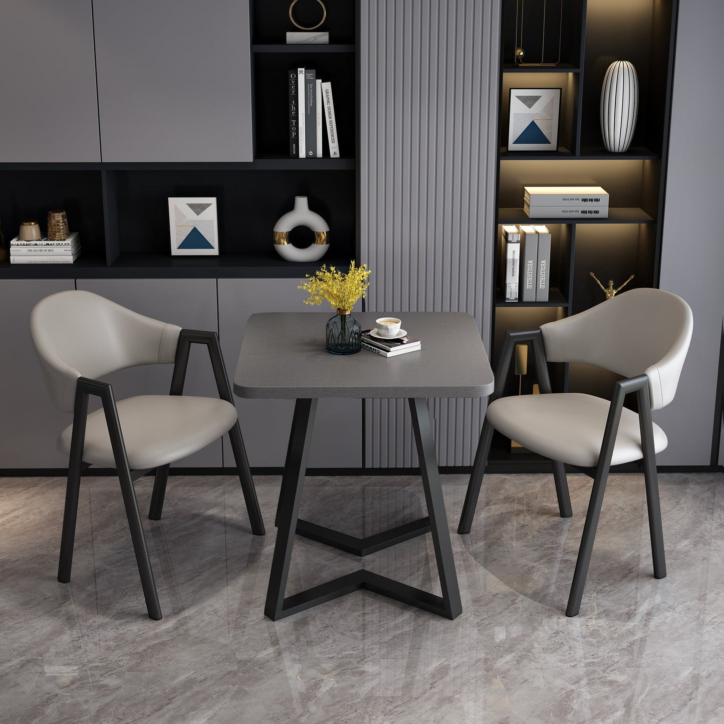 Mesa de comedor de madera moderna, mesa de comedor cuadrada con pedestal doble para el hogar