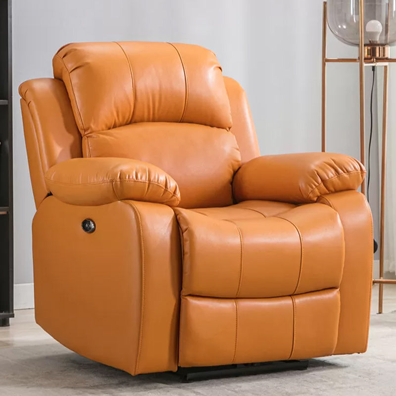 Contemporary Home Theater Recliner Metal Solid Color Arm Reclining Swiveling Respiratory Skin Orange Clearhalo 'Chairs & Seating' 'furn' 'furn_recliners' 'Furniture' 'Living Room Furniture' 'Recliners' 7485406