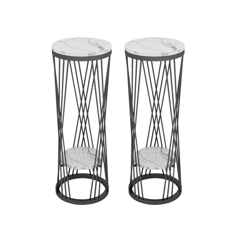 Glam Marble Round Side Table Dia 11.8" Metal Frame End Table with Storage Shelf 12"L x 12"W x 35"H Black 2 Clearhalo 'Coffee & Accent Tables' 'End & Side Tables' 'end_side_tables' 'furn' 'furn_end_side_tables' 'Furniture' 'Living Room Furniture' 7488952