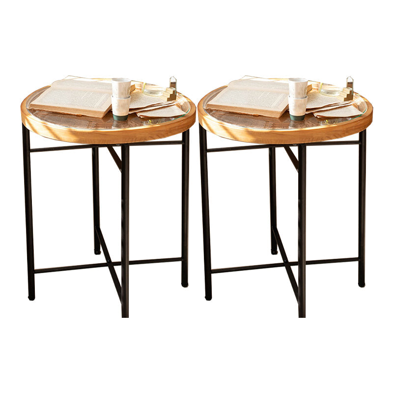 Dia 19.7" Cross Legs End Table Distressed Wood Side Table with Engraved Design Brown 2 Clearhalo 'Coffee & Accent Tables' 'End & Side Tables' 'end_side_tables' 'furn' 'furn_end_side_tables' 'Furniture' 'Living Room Furniture' 7488964