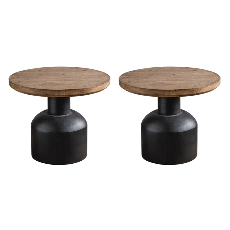 French Country Round Wood Side Table Distressed Wood & Metal Pedestal End Table 23.6"L x 23.6"W x 20"H 2 Clearhalo 'Coffee & Accent Tables' 'End & Side Tables' 'end_side_tables' 'furn' 'furn_end_side_tables' 'Furniture' 'Living Room Furniture' 7488983