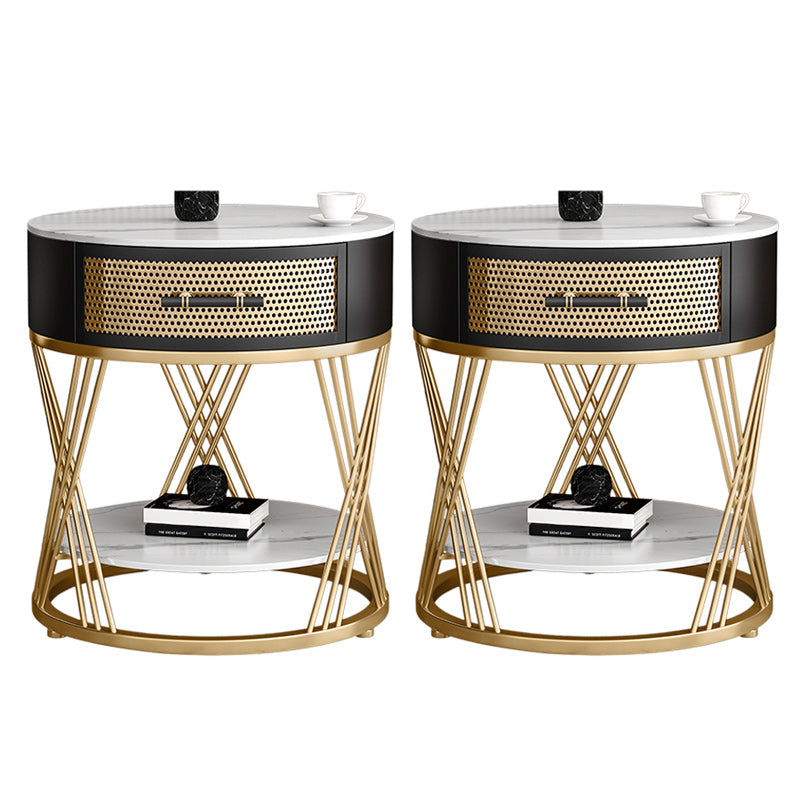 Drawer Side Accent Table Stone Top Metal Frame End Table with Shelf Gold 2 Clearhalo 'Coffee & Accent Tables' 'End & Side Tables' 'end_side_tables' 'furn' 'furn_end_side_tables' 'Furniture' 'Living Room Furniture' 7491286