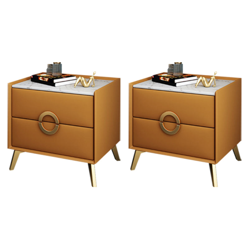 Classic Glam Accent Table Nightstand Stone Nightstand with 2 Drawers Orange 2 Piece Set Clearhalo 'Bedroom Furniture' 'furn' 'furn_night_stand' 'Furniture' 'night_stand' 'Nightstands' 7496311