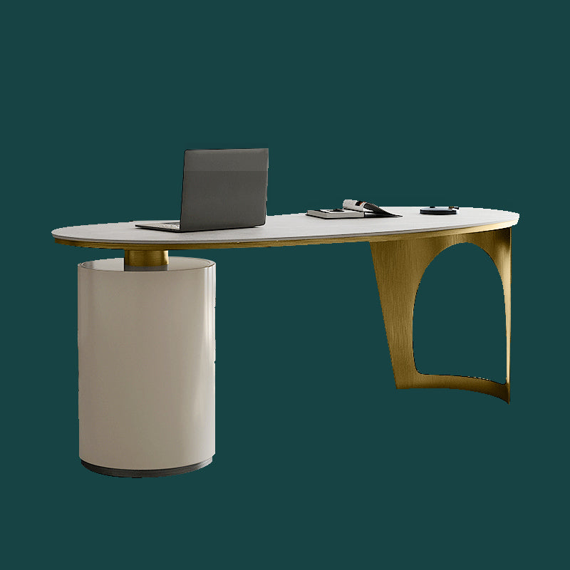 Table de bureau moderne de forme irrégulière Bureau d'écriture de pierre blanc 2-legs