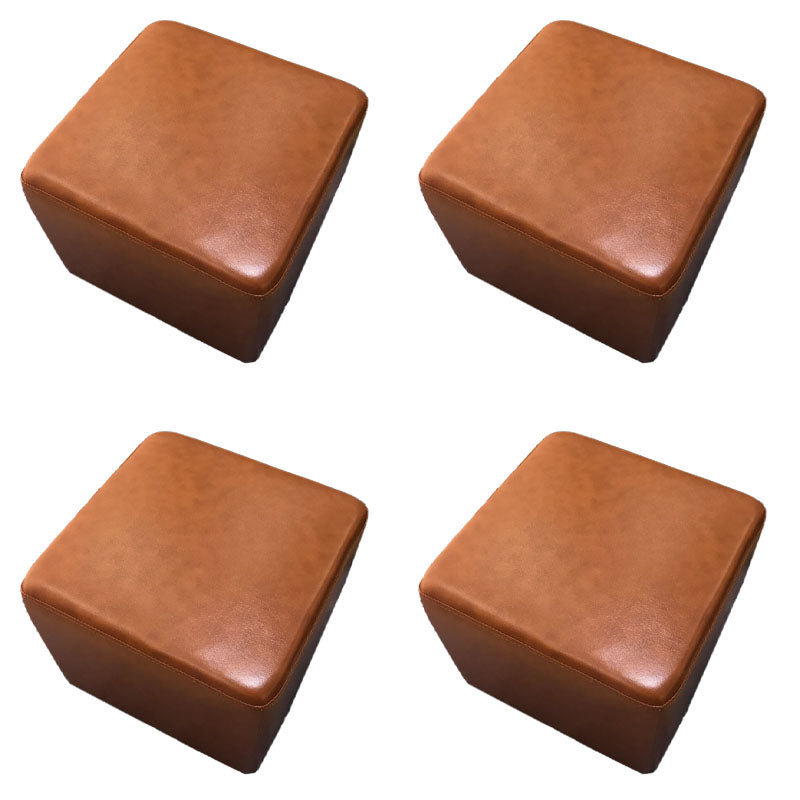 Modern Square Footstools Genuine Leather Foot Stool , 15.6 Inch Width Brown 4 Piece Set Clearhalo 'furn' 'furn_ottomans_poufs' 'Furniture' 'Living Room Furniture' 'Ottomans & Poufs' 'ottomans_poufs' 7497485