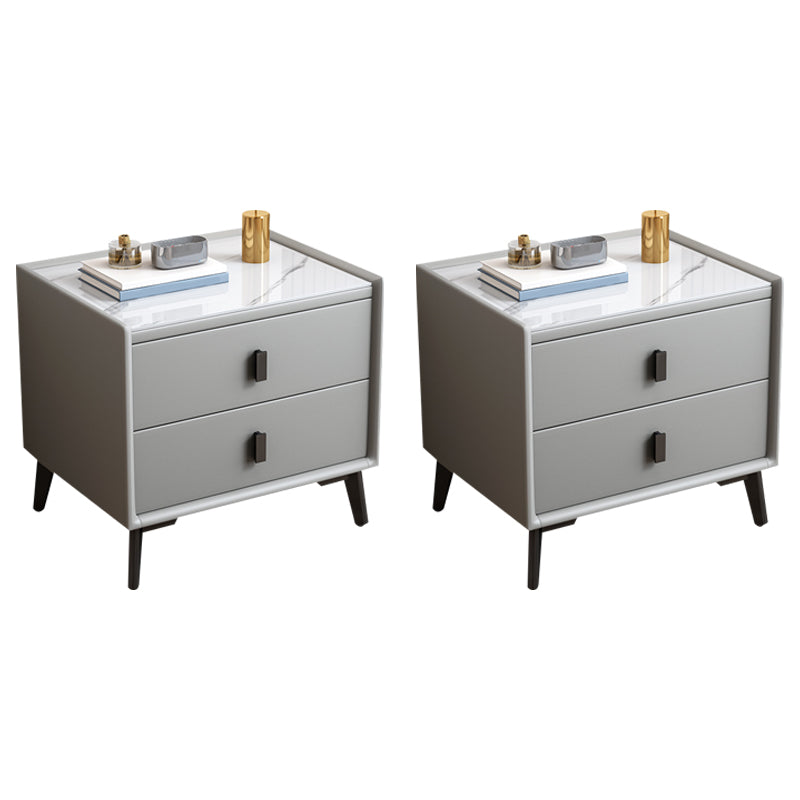 Modern Accent Table Nightstand Stone Nightstand with Drawers Light Gray 2 Piece Set Clearhalo 'Bedroom Furniture' 'furn' 'furn_night_stand' 'Furniture' 'night_stand' 'Nightstands' 7497770