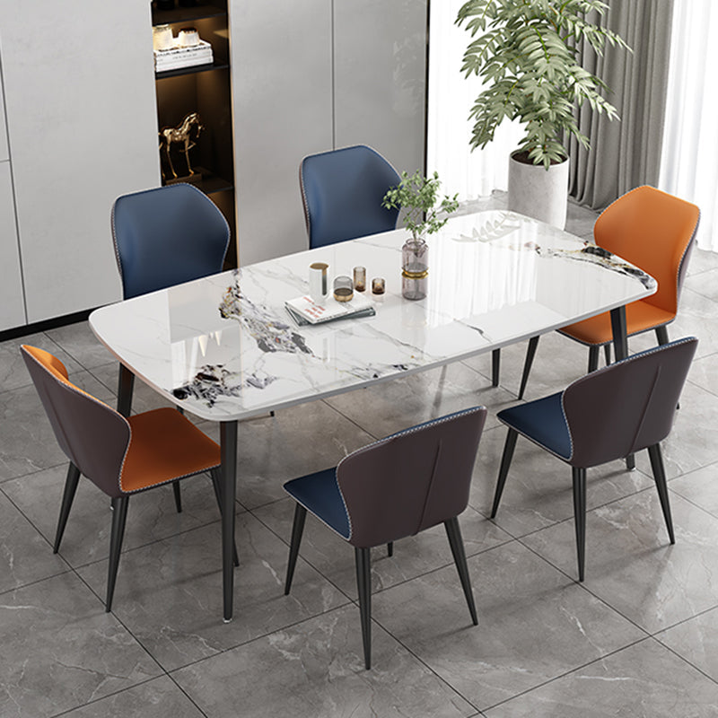 Modern Standard Height Furniture 5/7 Pcs Stone Rectangle Table with Upholstered Chair Table & Chair(s) 47.2"L x 27.6"W x 29.5"H Textured White Clearhalo 'Dining Room Sets' 'Dining Tables & Seating' 'dining_room_set' 'furn' 'furn_dining_room_set' 'Furniture' 'Kitchen & Dining Furniture' 7499086