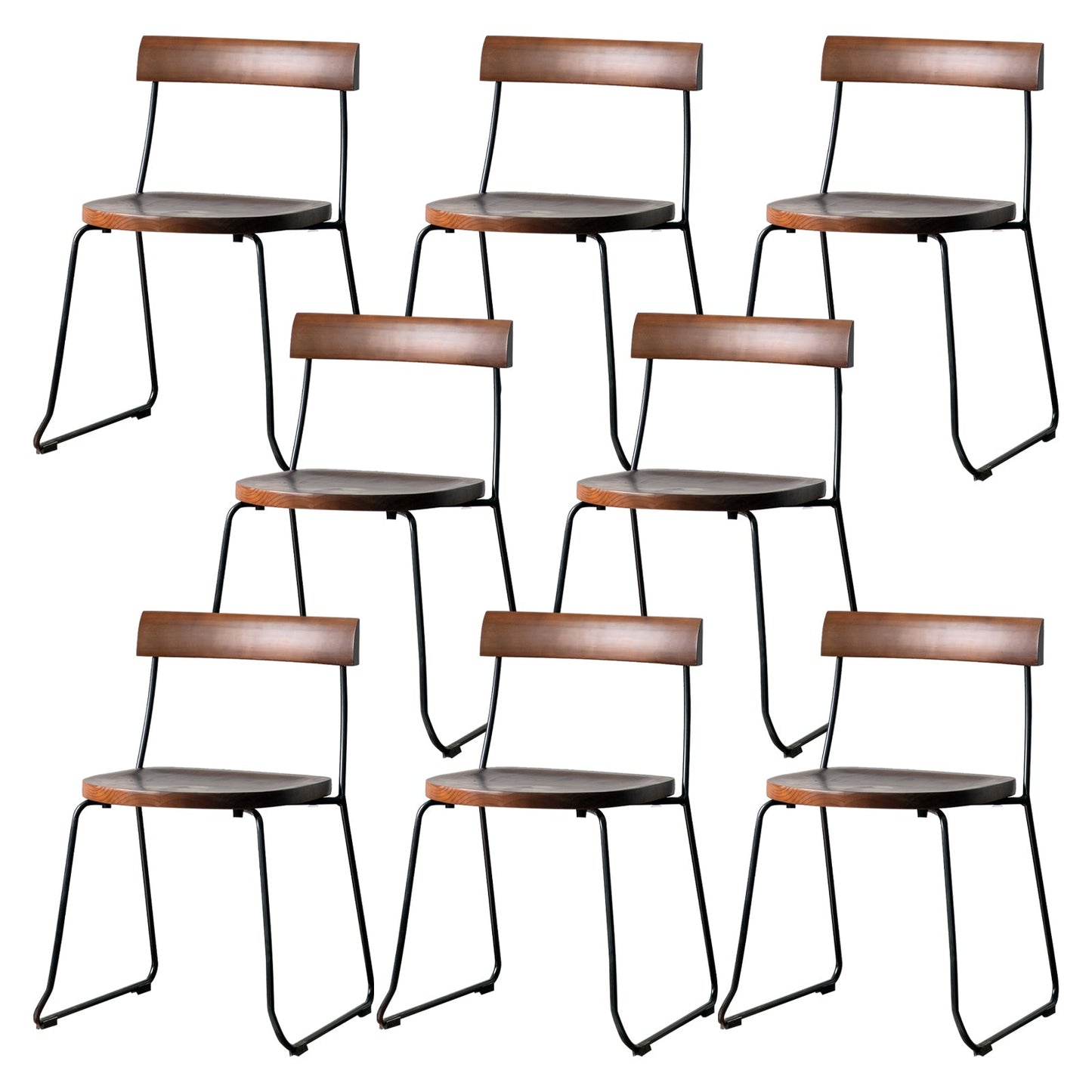 Modern Backrest Armless Wood Chair with Metal Legs for Dining Room 8 Piece Set Black Clearhalo 'Dining Chairs' 'Dining Tables & Seating' 'dining_chair' 'furn' 'furn_dining_chair' 'Furniture' 'Kitchen & Dining Furniture' 7499401