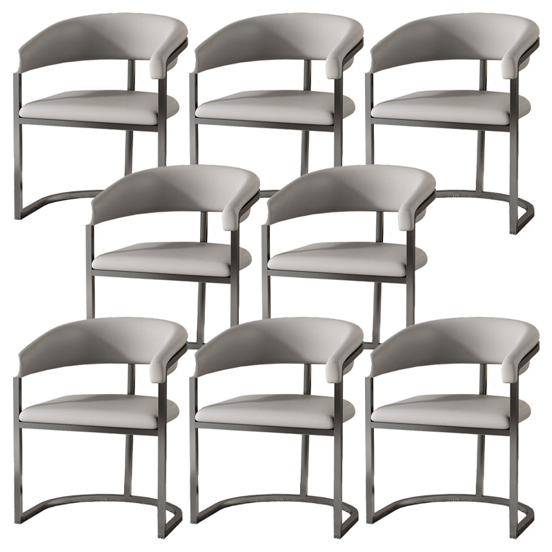 Moderne rugleuning armleuning kussenstoel met metalen basis voor eetkamer