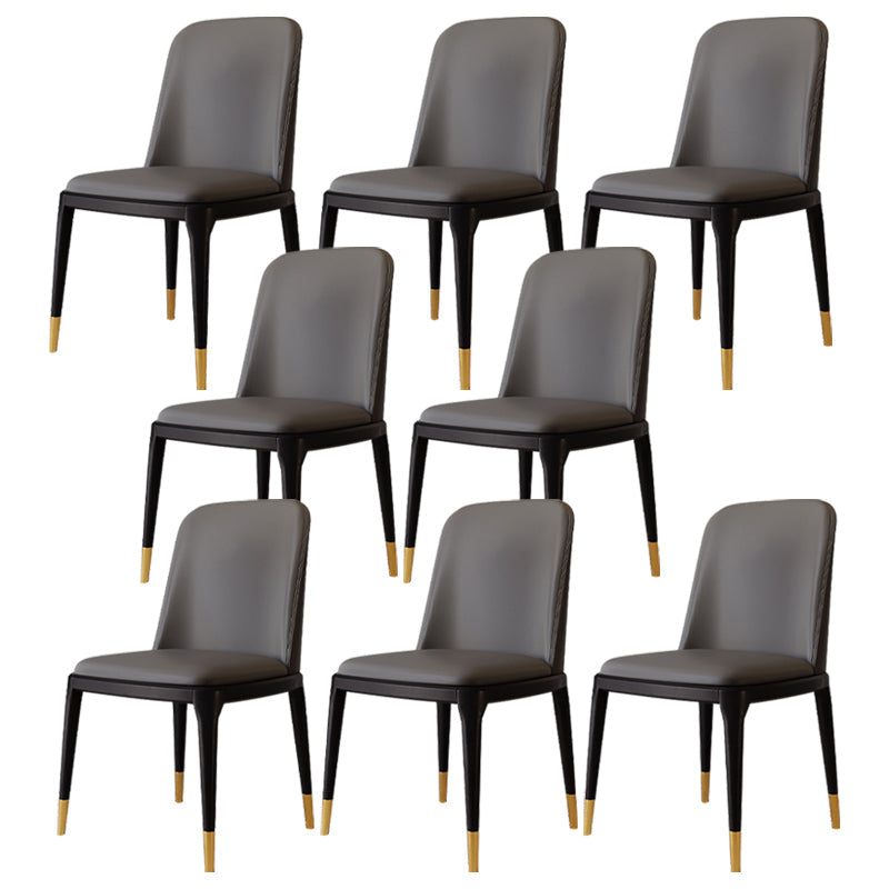 Modern Backrest Armless Leather Chair with Plastic Legs for Dining Room Dark Gray 8 Piece Set Black Gold Clearhalo 'Dining Chairs' 'Dining Tables & Seating' 'dining_chair' 'furn' 'furn_dining_chair' 'Furniture' 'Kitchen & Dining Furniture' 7499815