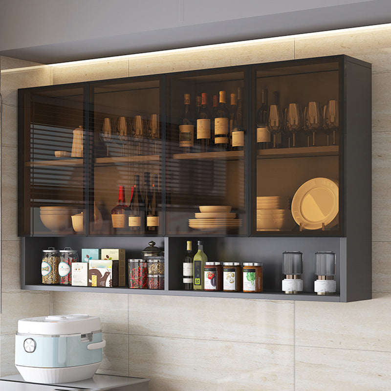 Modern Display Stand Wall Mounted Faux Wood Storage Cabinet for Dining Room Brown Glass Clearhalo 'Display & China Cabinets' 'display_china_cabinets' 'furn' 'furn_display_china_cabinets' 'Furniture' 'Kitchen & Dining Furniture' 7500862