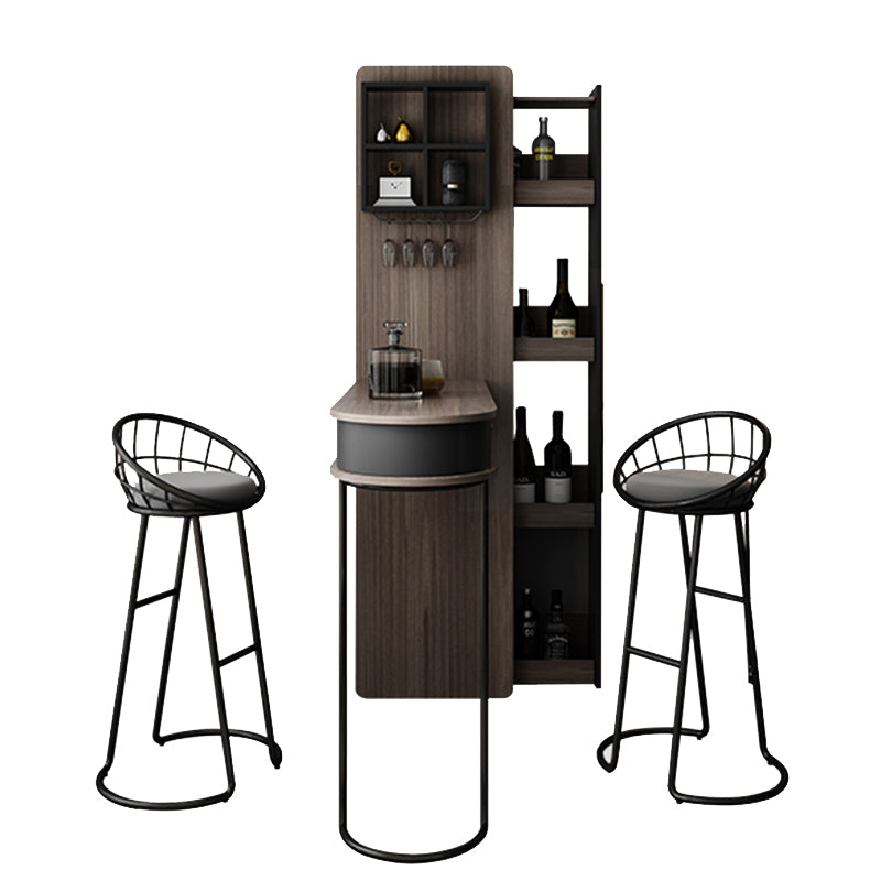 Brown Bar Pub Table Set 2/3 Pcs Wood and Metal Bar Table and Stools Table & Chair(s) 3 Piece Set Clearhalo 'Bar Furniture' 'furn' 'furn_home_bar_bar_sets' 'Furniture' 'Home Bars & Bar Sets' 'home_bar_bar_sets' 'Kitchen & Dining Furniture' 7509286