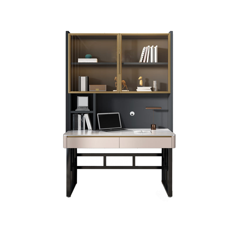 Bureau de bureau moderne de forme rectangulaire Bureau d'écriture en pierre en blanc / gris