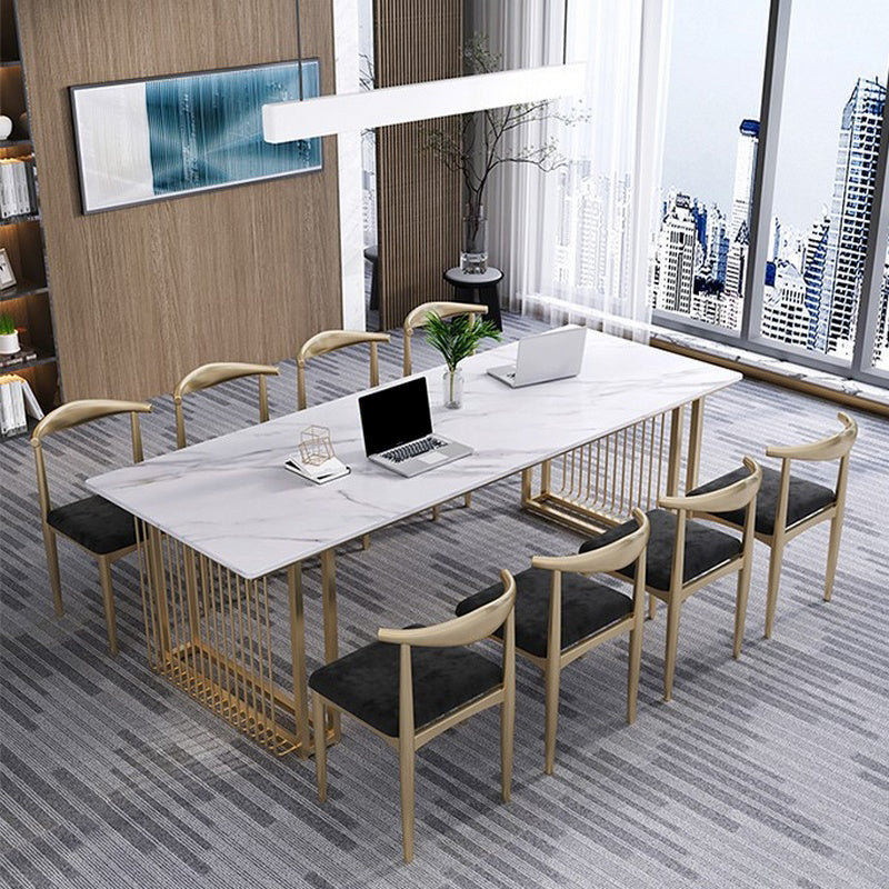 Descripción de escritura de piedra de mesa moderna de oficina moderna de forma rectangular en blanco