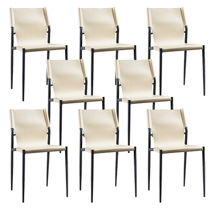 Modern Armless Backrest Leather Chair with Metal Legs for Dining Room