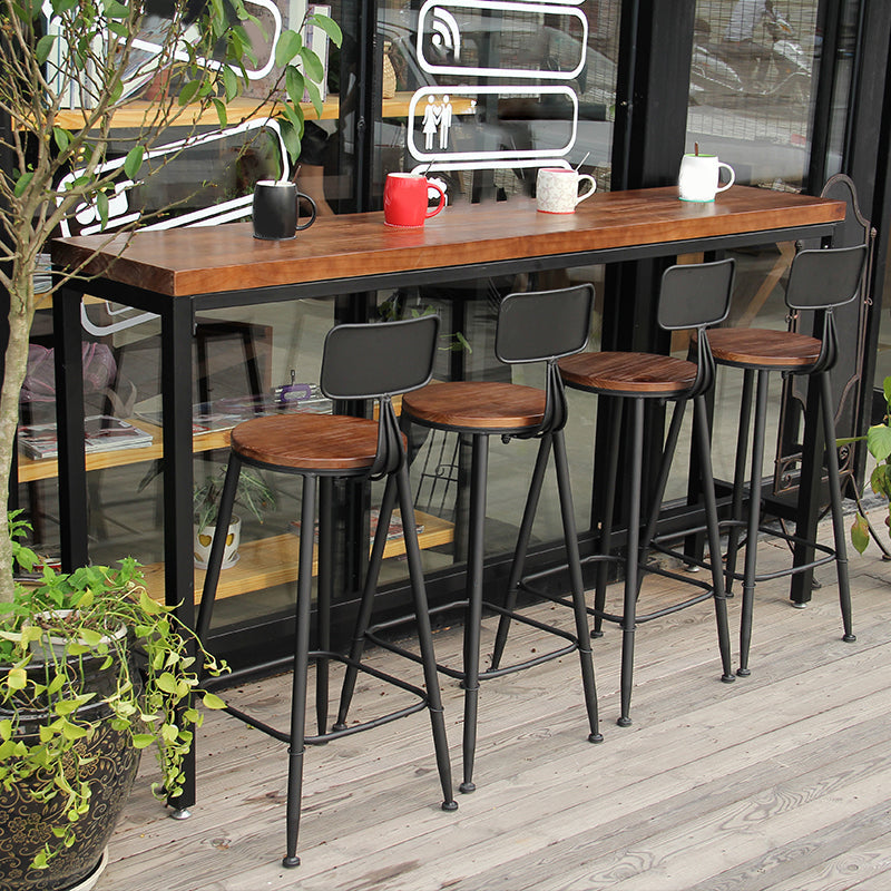 Rectangle Bar Pub Table Set 1/5 Pcs Iron Frame Bar Table and Stools Table & Chair(s) 39.4"L x 15.7"W x 41.3"H Brown Clearhalo 'Bar Furniture' 'furn' 'furn_home_bar_bar_sets' 'Furniture' 'Home Bars & Bar Sets' 'home_bar_bar_sets' 'Kitchen & Dining Furniture' 7520423